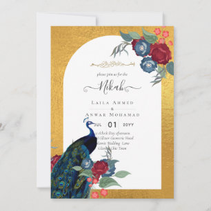 NIKAH Peacock Floral Gold Lijst Islamic Wedding Kaart