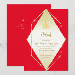 Nikah Red Gold Islamic Motif Wedding Invite Kaart