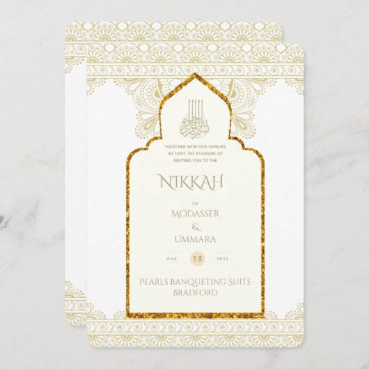 NIKAH - Sierlijke islamitische moskee gouden trouw Kaart (Voorkant / Achterkant)