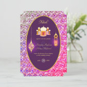 NIKAH - uitnodiging tot Paarse bruiloft in Moskee (Staand voorkant)