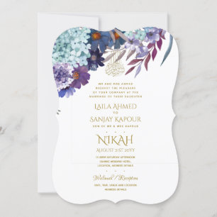NIKAH Wedding Invite - Walimah Paars Floral Gold Kaart