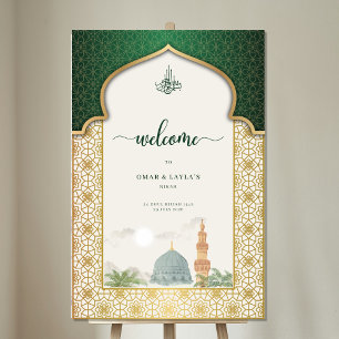 Nikah Welkom Bord Islamitisch Smaragd & Goud Masji
