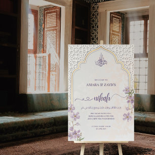 Nikah Welkom Bord – Islamitische Boog, Paarse Bloe