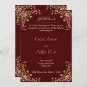 Nikkah bruiloft uitnodigen rood en goud kaart (Voorkant / Achterkant)