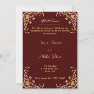 Nikkah bruiloft uitnodigen rood en goud kaart
