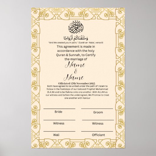 Nikkah-certificaat Poster (Voorkant)