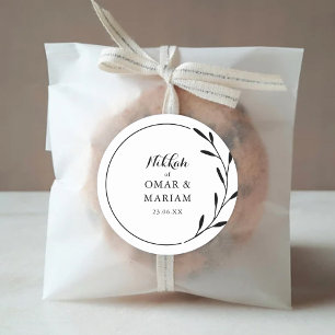 Nikkah Elegant Zwart Wit Botanische Huwelijksgunst Ronde Sticker