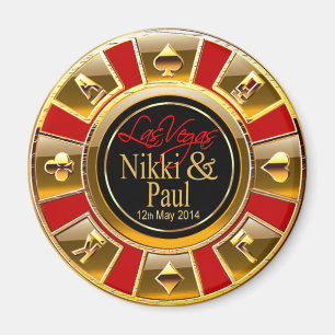 Nikki & Paul Las Vegas Gold Casino Chip Favor Magneet