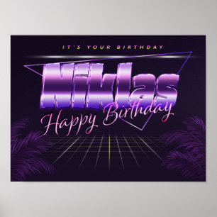 Niklas Nom Vorname lila retro Poster Geburtstag
