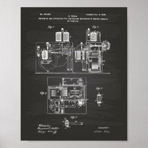 Nikola Tesla 1898 Patent Art - Chalkboard Poster
