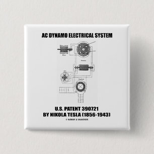 Nikola Tesla AC Dynamo Electrical System Patent Vierkante Button 5,1 Cm