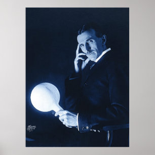 Nikola Tesla demonstreert draadloze stroom circa 1 Poster
