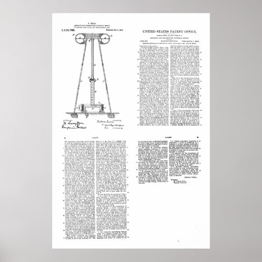 Nikola Tesla Energy Transmission Pantent US119732 Poster (Voorkant)