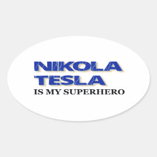 Nikola Tesla is mijn superheld Ovale Sticker