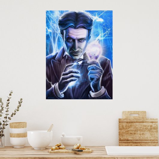 Nikola Tesla Man van Lightning Poster (Keuken)