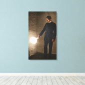 Nikola Tesla met een gloeilamp Canvas Afdruk (Insitu (Houten vloer))