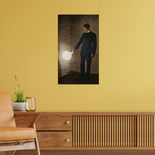 Nikola Tesla met een gloeilamp in de hand Poster