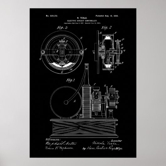 Nikola Tesla Patent Poster (Voorkant)