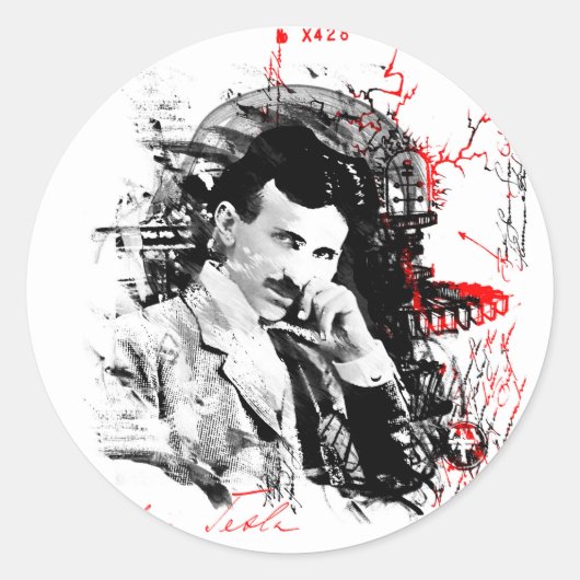 Nikola Tesla Ronde Sticker (Voorkant)