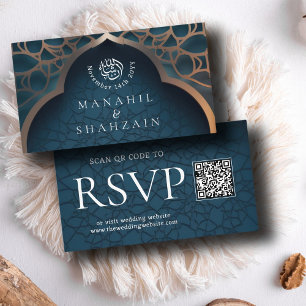 Nile Blue Islamic Arch QR Code RSVP Wedd Website Informatiekaartje