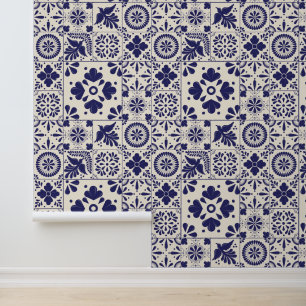 Nile Blue Linen Mexicaanse traditionele Talavera-t Behang