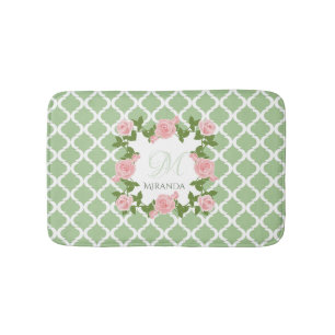 Nile Green Quatrefoil roze roze roze monogram met  Badmat