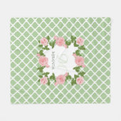 Nile Green Quatrefoil roze roze roze monogram met Fleece Deken (Voorkant (Horizontaal))