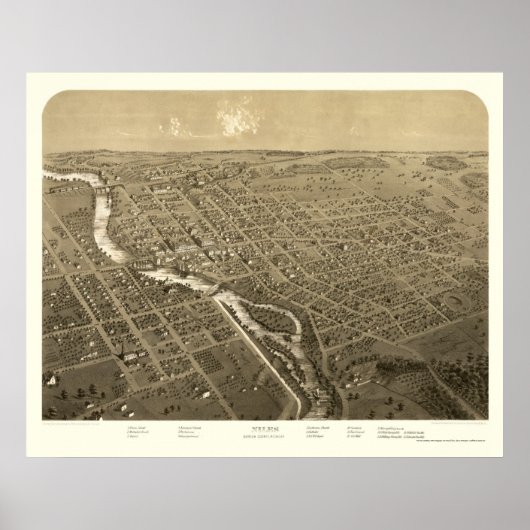 Niles, MI Panorama Map - 1868 Poster (Voorkant)