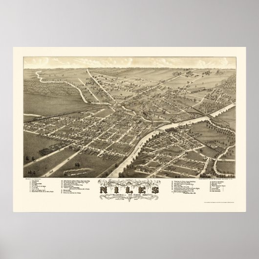 Niles, OH Panoramic Map - 1882 Poster (Voorkant)