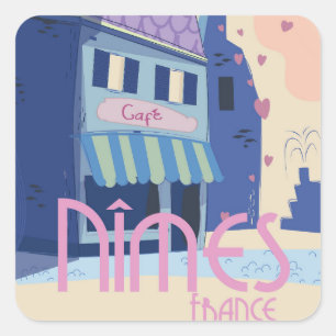 Nîmes Frankrijk reisposter print. Vierkante Sticker