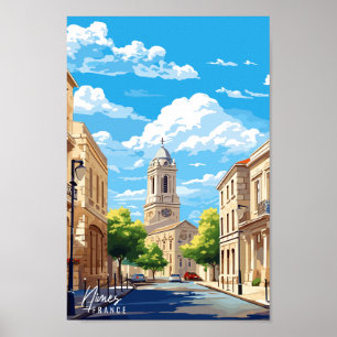Nimes Frankrijk vintage reisillustratie Poster