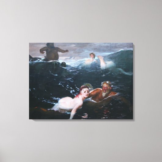 Nimfen en Satyrs Spelen in de Golven Canvas Afdruk (Voorkant)