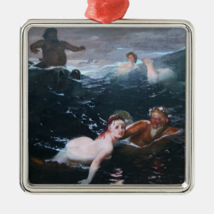Nimfen en Satyrs Spelen in de Golven Metalen Ornament