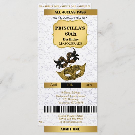 n'importe quel âge, 60e, Invitation billet Anniver (Devant / Derrière)