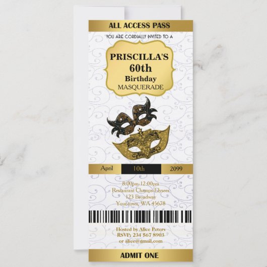 n'importe quel âge, 60e, Invitation billet Anniver (Devant)