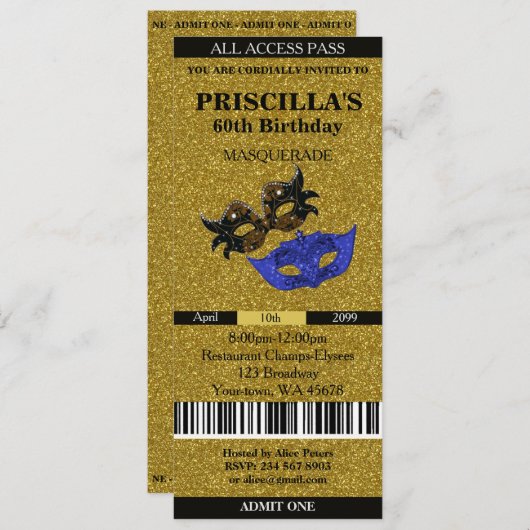 n'importe quel âge, 60e, Invitation billet Anniver (Devant / Derrière)