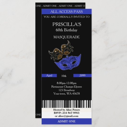 n'importe quel âge, 60e, Invitation billet Anniver (Devant / Derrière)