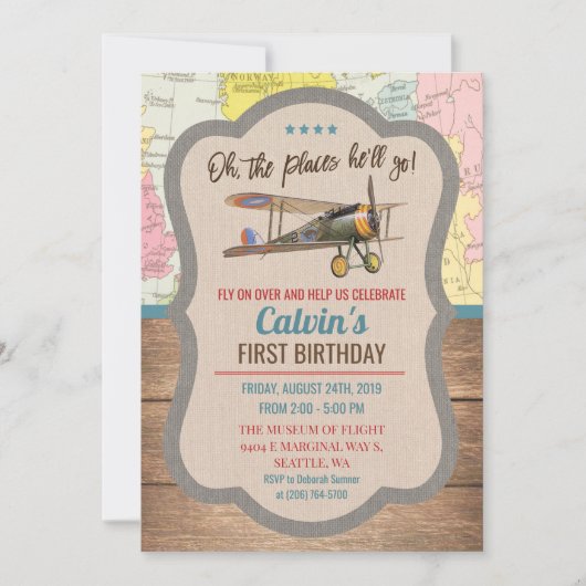 N'IMPORTE QUEL ÂGE - Avion Vintage Boy Invitation (Devant)