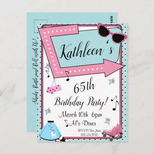 N'importe quel âge, Invitation d'anniversaire rétr (Devant / Derrière)