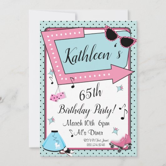 N'importe quel âge, Invitation d'anniversaire rétr (Devant)