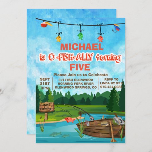 N'IMPORTE QUEL ÂGE - JETÉ Pêche Invitation Anniver (Devant / Derrière)