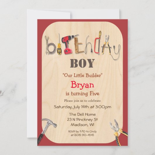 N'IMPORTE QUEL ÂGE - Outil Boy Builder Invitation  (Devant)