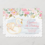 N'IMPORTE QUEL ÂGE - Swan Floral Invitation d'anni (Devant / Derrière)