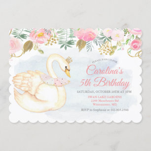 N'IMPORTE QUEL ÂGE - Swan Floral Invitation d'anni