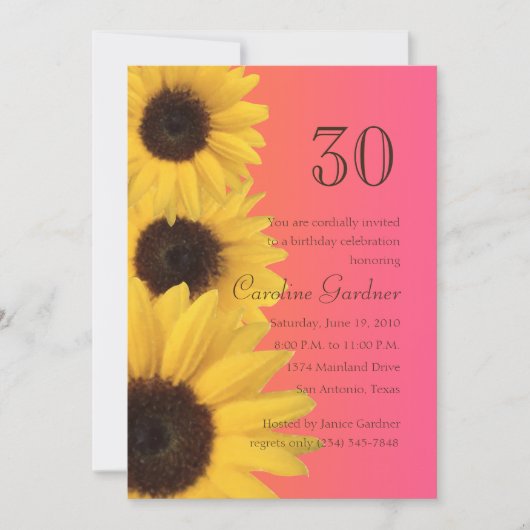 N'Importe Quel Numéro Invitation Anniversaire Fleu (Devant)