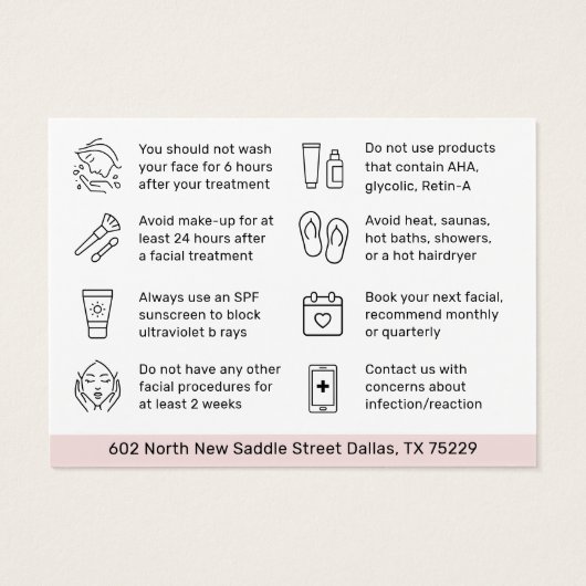 N'importe quelle carte d'instructions de soins pos (Dos)