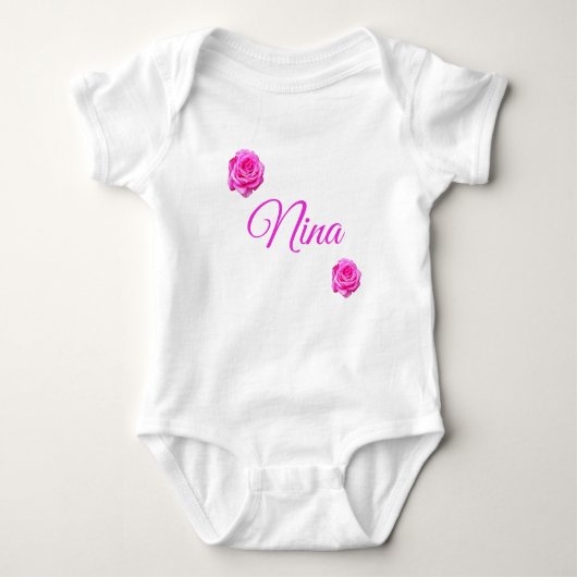 Nina, Naam Met Roze Rozen, Baby Body Romper (Voorkant)