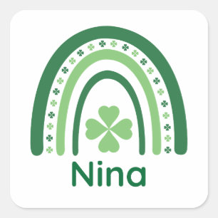 Nina Name Clover Boho Rainbow Vierkante Sticker