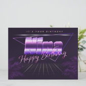 Nina Nom Prénom lila retro Carte Anniversaire (Debout devant)