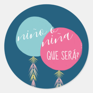 Nina o Nino Geslacht onthulling Kwast Ballon Mari Ronde Sticker
